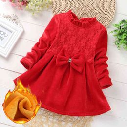 Toddler Baby Little Girls Princess Dress Winter Kids Red Fleece Long Sleeve Tutu Dress Girl Warm Outfits for 3 4 5 6 7 8 Years G1129