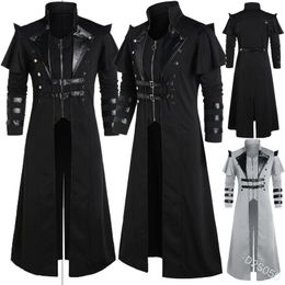 coat Creative Fashion Men's Clothes Length Stand Collar Long Sleeve Double Breasted Stage Singers Suit Jacket Halloween Male Coat