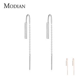 Minimalism 100% 925 Sterling Silver Long Tassel Drop Earrings Fashion Charm Swing Dangle For Women Grils Jewellery Arete 210707