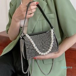 Evening Bags Small Rivet Shoulder For Women Simple Pearl Chain Tote Crossbody Ladies Diamond Mini Handbags Chic Designer Armpit Bag