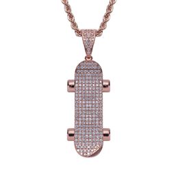 Hot Sale Hip Hop Street Skateboard Pendant Necklace Iced Out Zircon Mens Bling Bling Jewellery Gift