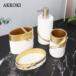 Bath Accessory Set 4PCS Resin Bathroom Home Accessories Sets Decoration Toilet Organizer Shampoo Dispenser Soap Box Mouthwash Cup Toothbrush