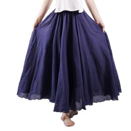 Women Maxi Cotton Skirt Long Elastic Waist Pleated Beach Boho Vintage Summer Faldas Saia A line Skirts 210309