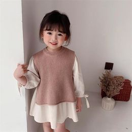 Spring Toddler Kids Baby Boys And Girls Solid Sleeveless Knit Vest Sweater Fashion Children Knitted Pullover Tops 211011