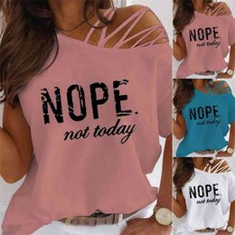 Summer Off Shoulder Casual Short Sleeved T Shirt's Sexy Letter Printed Oversize Plus Size Fashion Clothes Tops 210623