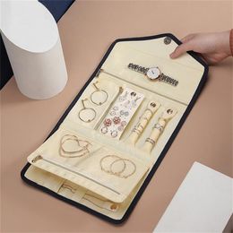 Foldable Jewellery Storage Box Earrings Ring Necklace Case Travel Jewel Bag Display Organiser Roll Container 210922