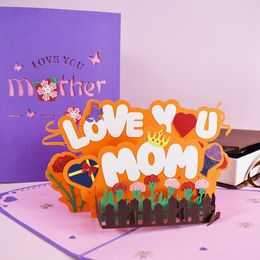 Mothers Day 3D Greeting Card Pop-Up Love U Mom Greeting Card for Birthday Mothers New Creative Mother Greeting Card