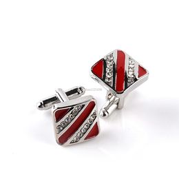 Crystal Stripes cufflinks Black red stripe diamond cuff links button for mens Formal Business suit Shirt Jewellery will and sandy