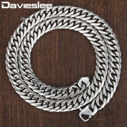 Davieslee Cuban Men's Mesh Collar, Silver Stainless Steel Double Gourd, 316l, Dhn57 Q0809