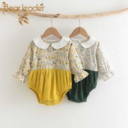 Bear Leade Baby Girls Floral Rompers Spring Autumn born Flowers Clothes Infant Long Sleeve Patchwork Costumes Suits 210708