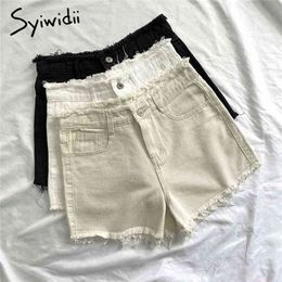 Syiwidii Jean Shorts For Women Summer Plus Size Denim Clothing Booty High Waisted Sweatshorts Fashion Tassel White Black 210722