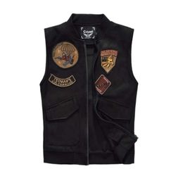 Spring Autumn Black Solid Color Denim Vest Men's Punk Rock Style Waistcoat Motorcycle Sleeveless Jacket Size M-5XL 210925