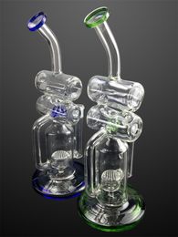 Green/Blue Glass Water Hookah with Filter Bong Oil Dab Rig Recycler Smoking Pipes 14mm female joint Accessories