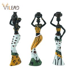 VILEAD 3Pcs/Set African Statues Resin Creative Figurines of African Interior Decoration Crafts Ornaments for Home Living Room C0220