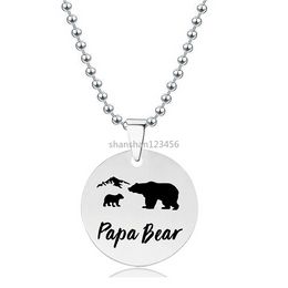 Family Papa Bear Necklace Stainless Steel Coin Pendant Animal Pattern Dog Tag Necklaces Chains for Women Children Fashion Jewellery Will and Sandy