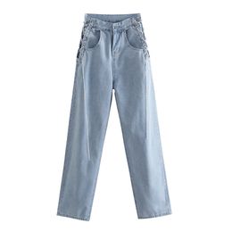 High Waist Chain Jeans for Women Spring Summer Loose Pants Straight Female Style Fashion Thin Soft Comfort 210531