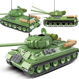 1113PCS Military Tank Russia T-34 Medium Tank Building Blocks WW2 Soldier Police Army Weapons Bricks Children Toys Kids Gifts Q0624