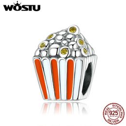 WOSTU 2020 New Popcorn Charms 925 Sterling Silver Red Enamel Yellow Zircon Beads Fit Original Bracelet Necklace Jewel;ry CQC1596 Q0531