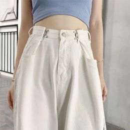 Spring White Plus Size High Waist Jeans Streetwear Wide Leg Pants Women's Fashion Trousers Full Length Loose Denim Pants 210715