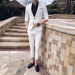 -Herrenanzüge Blazers Britische Stiljacke Hüge Anzug Männer Slim Fit Mode 2021 Frühling Sommer Halbhülse Hochzeit für Verein Tuxedo Kleid 2xl-m