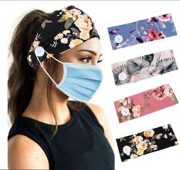 Women Floral Girl Headband Button Elastic Turbans Sport Yoga Turban Wide Girls Hairband Fitness Headwear Hair Accessories 9 Designs BT5644