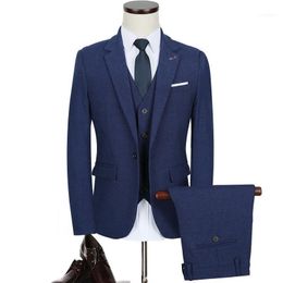 Loldeal Men's Solid 3-Piece Suit One Button Formal Jacket Pants Vest Set Blazers1