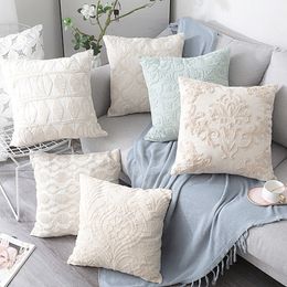 Beige Euro Rope Thread Embroidery Cushion Cover Home Decoration Linen Cotton Boho Style Ethnic Pillow Cover 50x50cm Pillow 210315