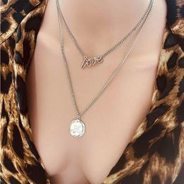 Pendant Necklaces Korean Fashion Letter Clavicle Chain Vintage Multilevel Circle Coin Necklace Womans Party Jewellery Girlfriend Gift