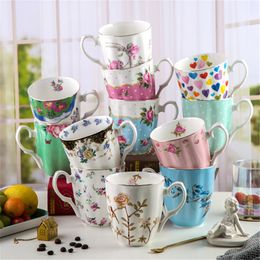 Royal English Pastoral Bone China Coffee mug Large Capacity Ceramics Breakfast Milk Cups And Cup