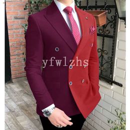 Handsome Double-Breasted Groomsmen Peak Lapel Groom Tuxedos Man's Suits Wedding/Prom/Dinner Man Blazer(Jacket+Pants+Tie) K636