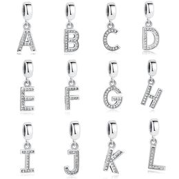 ELESHE 925 Sterling Silver A-Z Clear CZ Alphabet Letter Pendent Charm Fit Original Bracelets DIY Initial Letter Necklace Q0225