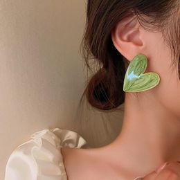 Korean Green White Drip Oil Heart Earrings for Women Love Big Simple Daily Life Earring Cute Romantic Couple Gifts Jewellery