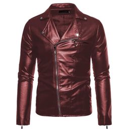 Men's Trench Coats Jacket Motorcycle Lapel Sleeve Slim Side Zipper Leather Fashion Male Solid Color Waterproof Casual Clothes
