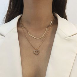 Rhinestone Love Pendant Necklace For Women Multilayer Gold Color Snake Chain Neck Fashion Party Jewelry Girl Gift