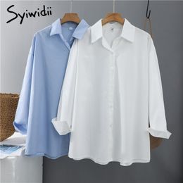 Syiwidii Women Blouses Office Lady Cotton Oversize Plus Size Tops Pink White Blue Long Sleeve 2021 Spring Korean Fashion Shirts 210315