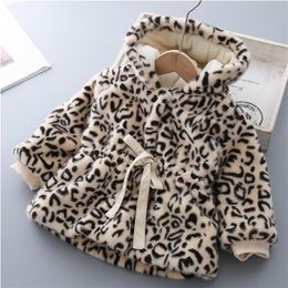 Children's Faux Fur Sweater Girls Hooded Imitation Furs Coats 2021 Winter New Warm Your Waist Leopard baby Cotton Overcoat