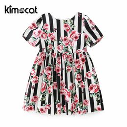 Kimocat Baby Girl Clothes New Arrival Rose Print Sweet Princess Dress Children Costume for Kids Clothes Baby Dress Dropship Q0716