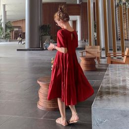 Maternity Dresses Summer Pregnant Woman Clothes French Retro Red Loose Large Size Pregnancy Ropa Maternal BE50DR