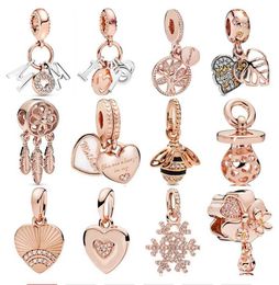 925 Sterling Silver Pendants Pink Mom Letters Mother And Daughter Hearts ale Dream Catcher Charm Fit Pandora&Bracelet DIY JEWELERY