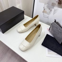 2021 sheepskin womens square shoes beautiful fashion leather Metal elegant decoration 5.0cm chunky heels