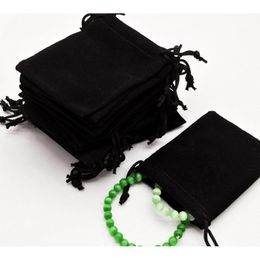 100pcs 5x7 7x9 10x12 Sizes Velvet Black Jewellery Gift s Earphone Bag Red Blue Pink Colours Cotton Rope Drawstring Pocket