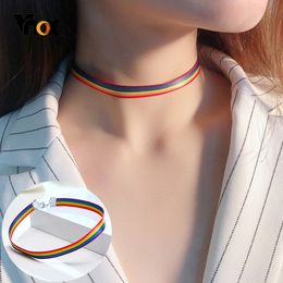 Vnox Fashion Rainbow Colour Woven Choker Necklaces for Women Party Street Wear Accessories J0312