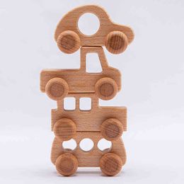 1Pcs Baby Toys Beech Wooden Blocks Wooden Car Cartoon Educational Montessori Toys For Children Teething Birthday Gift Custom nam Y1130