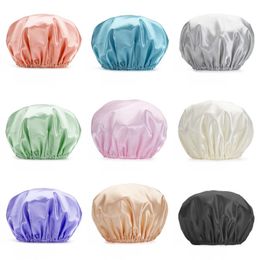 Satin Shower Caps Double Layer Waterproof Female Kitchen Oil-proof Anti-water Bathroom Showers Hats