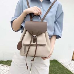 4 Colors Backpack Woman Kids Handbags Classic Brown Hlower Fashion Leather Travel Bag Designer Buckle Tie Rope Backpacks Turtledove BY1728