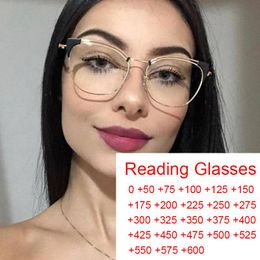 Sunglasses Unique Blue Light Blocking Glasses For Women Prescription Reading Metal Cateye Luxury Designer Eyeglasses Fashion Shades