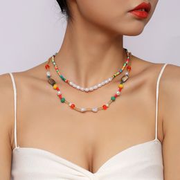 2 Pcs/Set Bohemia Multicolor Glass Crystal Beads Partition White Pearl Handmade Beaded Chokers Necklaces For Women Jewellery Gift