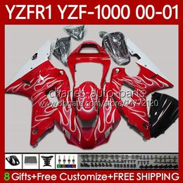 Motorcycle Body For YAMAHA YZF-1000 YZF R 1 1000 CC YZF-R1 00-03 Bodywork 83No.45 YZF R1 1000CC YZFR1 00 01 02 03 YZF1000 2000 2001 2002 2003 OEM Fairings Kit Red white