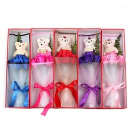 Bear Rose Flower Soap Valentines Day Gift Bouquet Dolls Toy For Girlfriend Women Wedding Decoration1