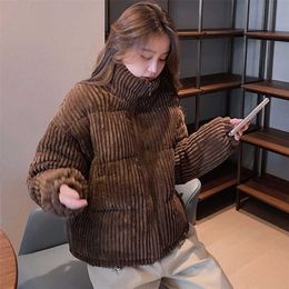 Winter Corduroy Short Jacket Women Korean Style Thick Zipper Cotton Parkas Woman Stand Collor Warm Outwear Coats Mujer 211221